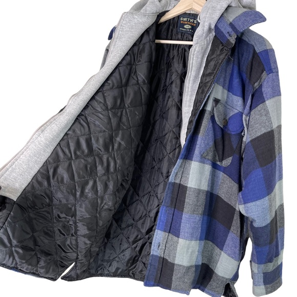 Smith’s Workwear Other - Smith’s Workwear Plaid Flannel Hooded Quilted Lining Shacket Baggy Shirt Jacket